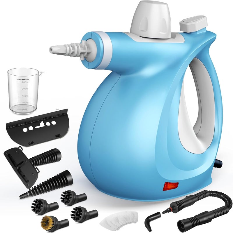 Phueut Pressurized Handheld Multi-Surface Natural Steam Cleaner with 12 pcs Accessories, Multi-Purpose Steamer for Home Use, Steamer for Cleaning Floor, Upholstery, Grout and Car (Blue) - Image 1